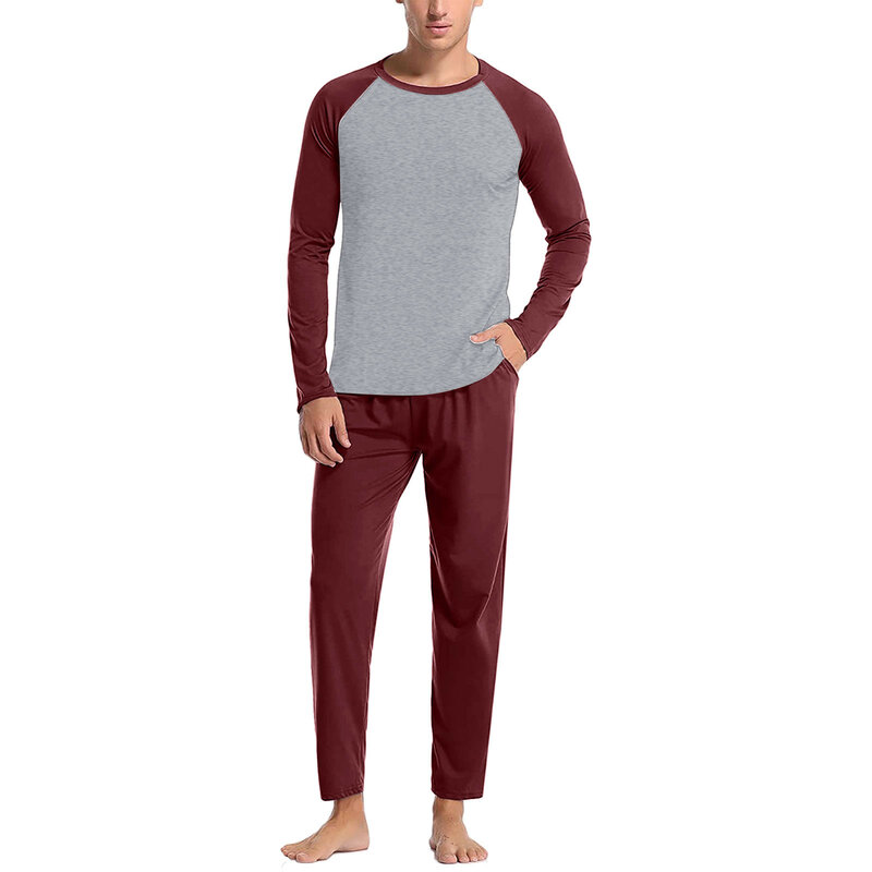 Conjunto de pijama de cor sólida de quatro estações masculino, camisa e calça, pijamas macios, serviço doméstico, conjunto 2 peças