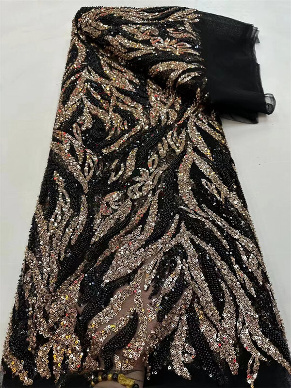 Африканская французская вышивка блестками кружевная ткань для жениха 2024 тюль сетка из бисера Кружевная Ткань 5 ярдов для африканских платьев Шитье