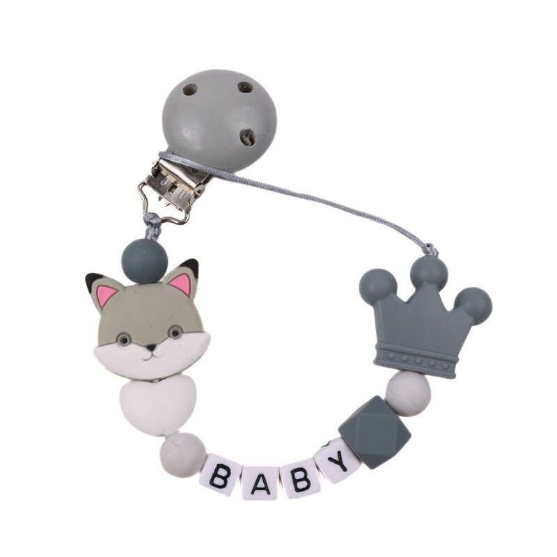 Nama Pribadi Klip Dot Bayi Pemegang Rantai Dot Silikon Hewan untuk Bayi Tumbuh Gigi Empeng Mainan Kunyah Klip Boneka