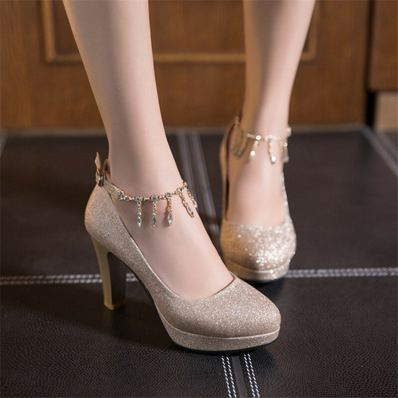 Moda meninas sapatos de salto alto mulher bombas luxo ouro prata rosa feminino saltos elegantes festa escritório sapatos casamento grande Size31-46