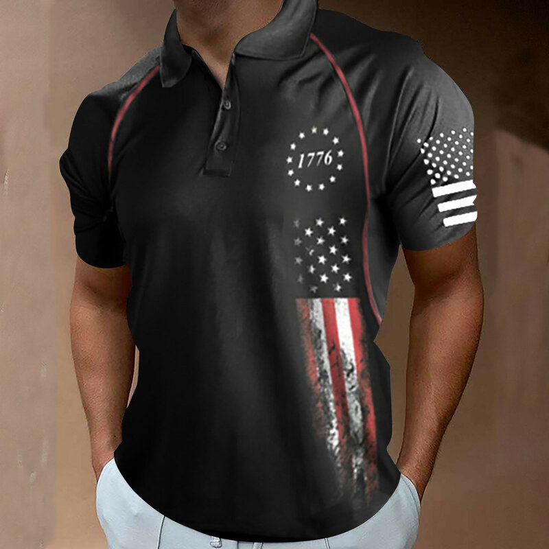 Camicie Falg americane da uomo camicia patriottica a maniche corte Performance camicia divertente Streetwear sciolto scuro