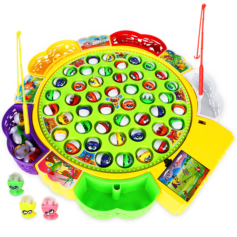 Electric Rotating Magnetic Fishing Toys Play Game Music Spinning Fish Plate Water Party Musical Sports Toy Set Children Kid Gift