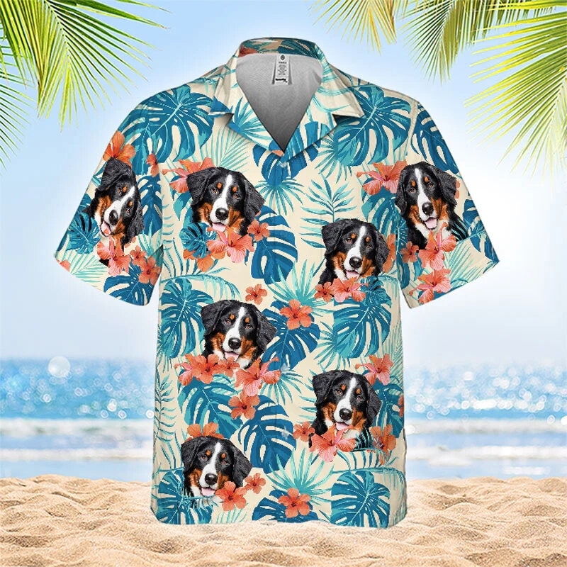 Letnia moda męska hawajskie koszule krótka guzik na rękawie Animel z nadrukiem z psem casualowa koszula plażowa Plus rozmiar 6XL Hombre Ropa