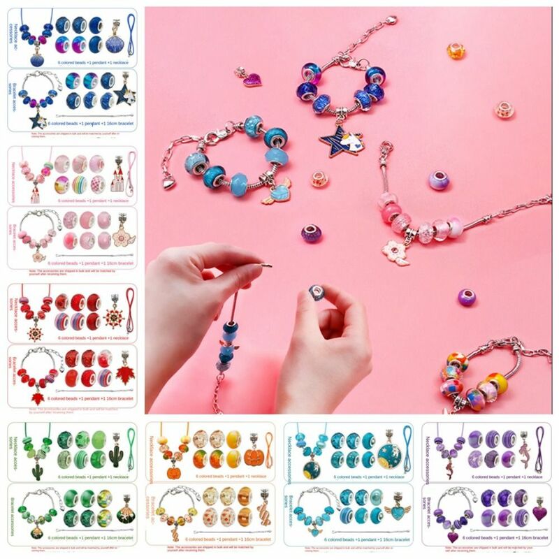 Kit de fabricación de joyas de pulsera para niños, collar, pulseras de cuerda, Kit DE FABRICACIÓN de pulseras de dijes DIY, dijes colgantes