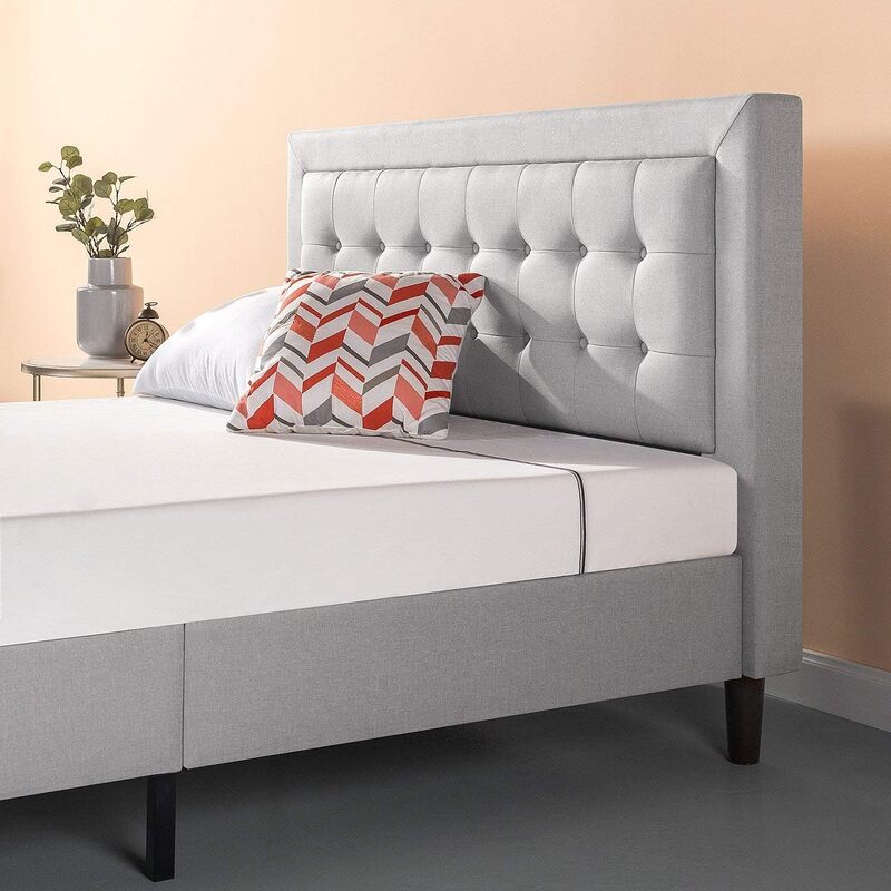 Zinus Dachelle tapicerowana łóżko z pełnymi bokami rama materac fundament listwą drewnianą podparcia nie jest potrzebna łatwy montaż sprężyna skrzynowa