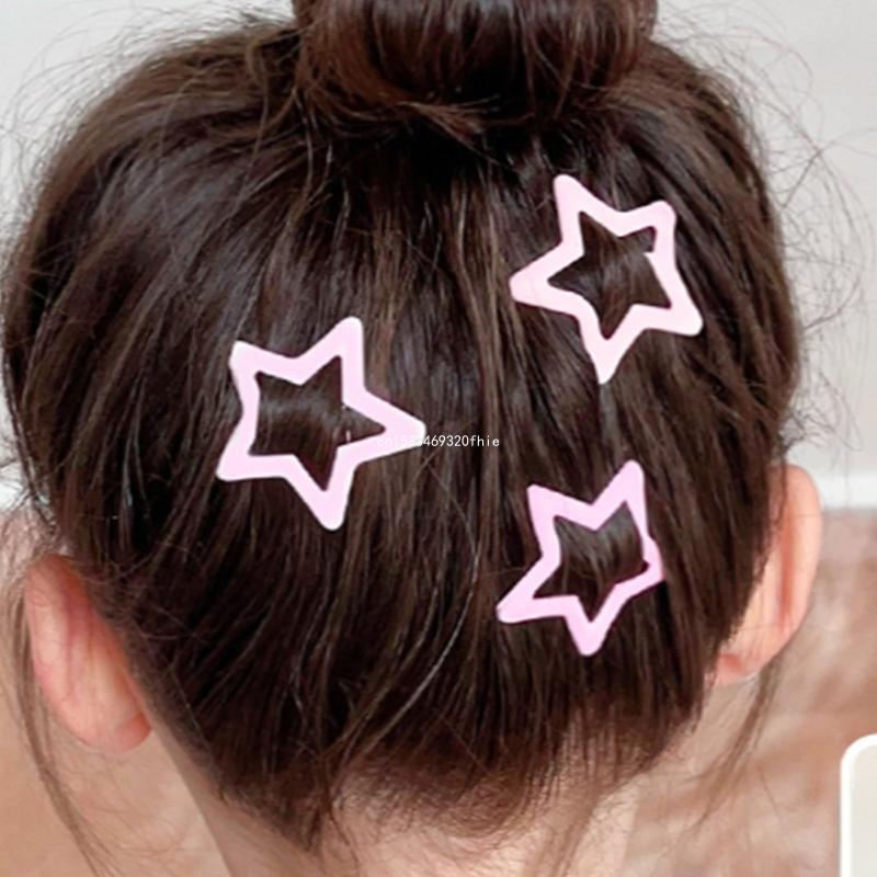 Candy Color Hair Clips for Kids Girls Non-Slip Epoxy Hairpins Sweet Pentagram/Love-Heart Hair Barrettes Child Headdress