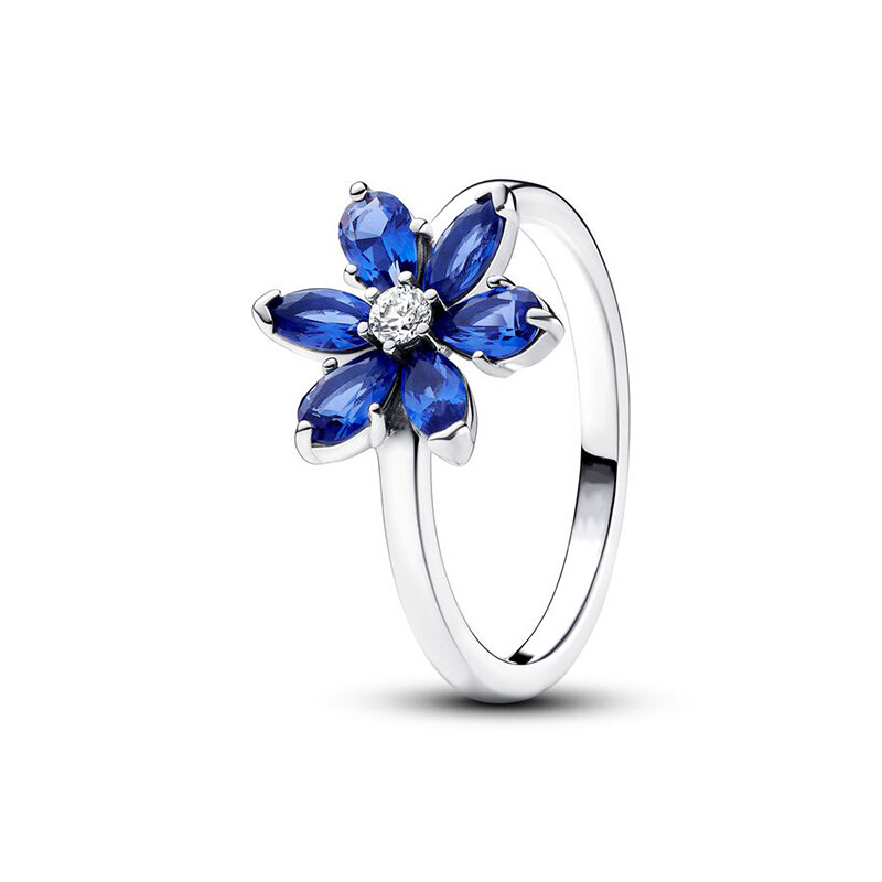 แหวนเงิน925เพทายสีฟ้ารูปดอกไม้ประกาย Herbarium คลัสเตอร์แหวนแถวนิรันดร์ผู้หญิงเครื่องประดับที่ดีแหวนใส่นิ้ว