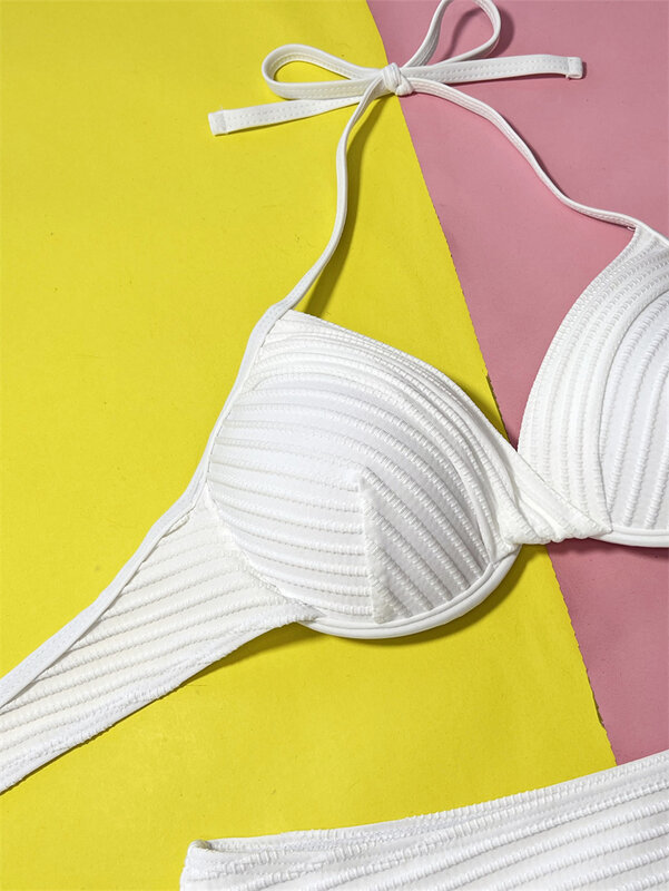Set Bikini potongan tinggi putih untuk Praia, Set baju renang wanita Push Up, pakaian renang Brasil, baju renang punggung terbuka baru