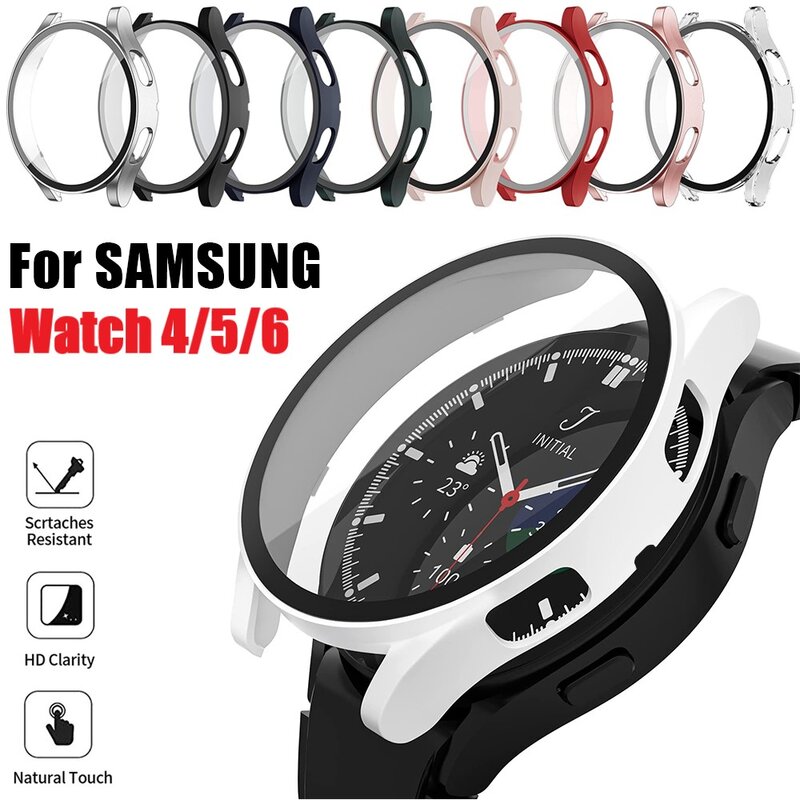Vidro Temperado + Case para Samsung Galaxy Watch 4/5/6 44mm 40mm Protetor de Tela Bumper Shell Hard Matte Em Toda A Volta Capa Protetora