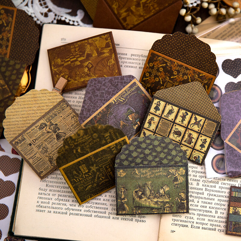 40 buah amplop Mini + 2 lembar stiker segel bahan surat kota vintage kertas amplop perlengkapan dekoratif buku tempel