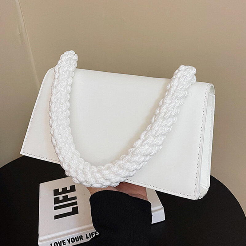 Women's Luxury Designer Handbag and Purse 2023 New In Vintage Braided Strap Shoulder Bags Simple Lady Small Square Bag Bolsas