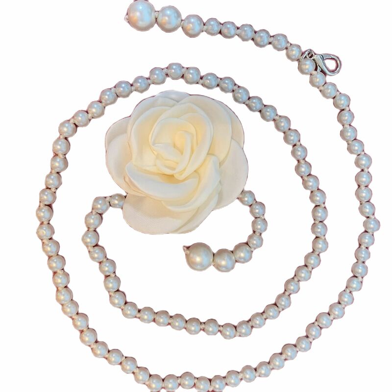 Ceinture de taille en perles de camélia beige, ceinture élastique pour robe, ceinture en biscuits, bijoux pour femmes et filles