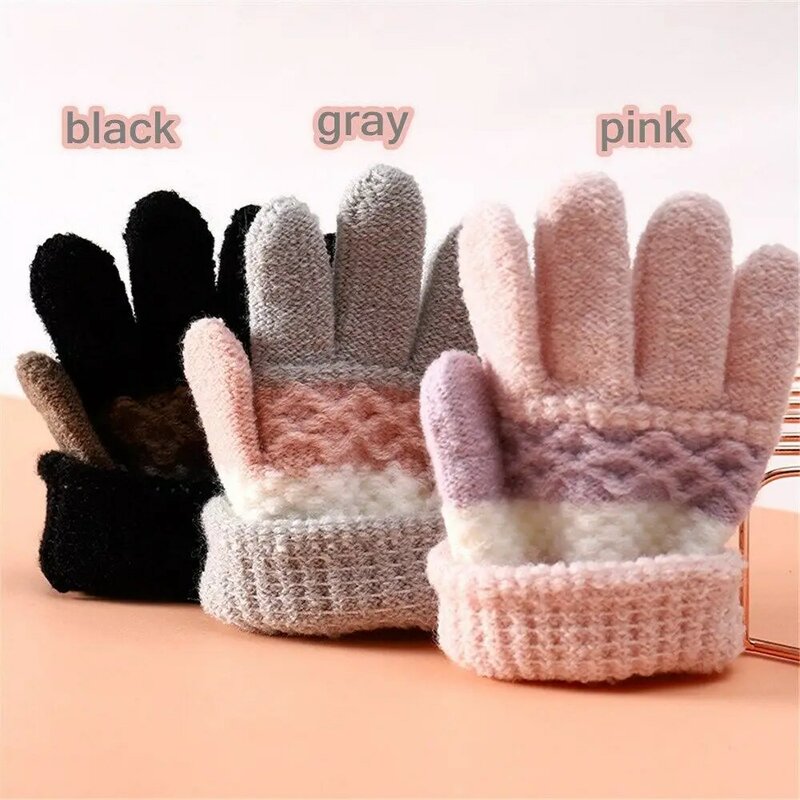 Детские варежки, зимние осенние полосатые эластичные вязаные перчатки с закрытыми пальцами, Детские уличные теплые плотные перчатки для девочек и мальчиков