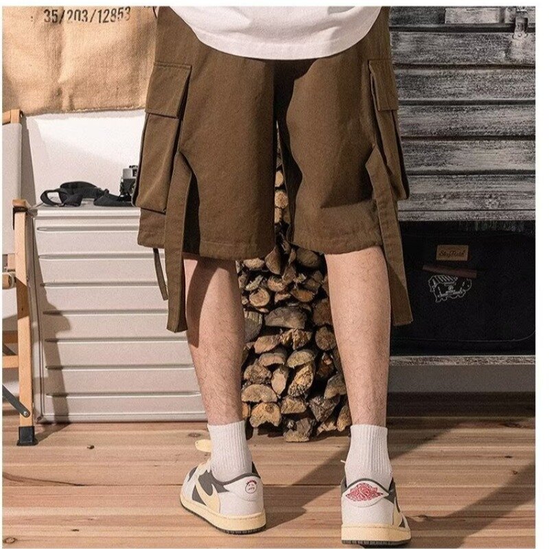 Solid Shorts Cargo Fashion Quick-dry American All-match High Street Breathable Cozy Loose Chic Summer Daily Men Bottoms Leisure