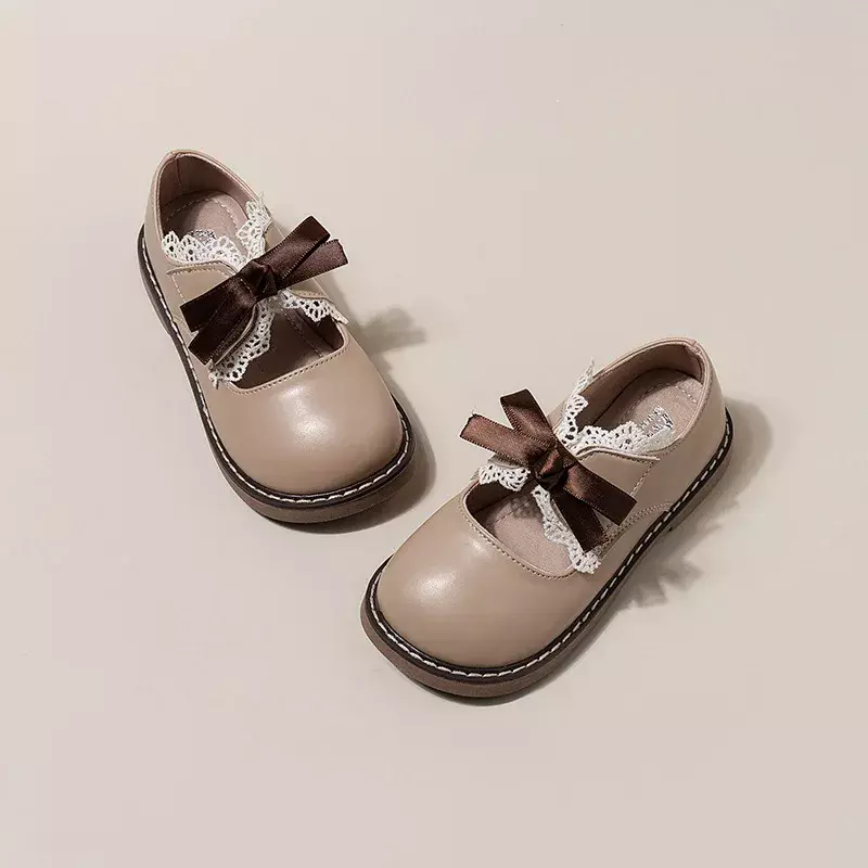 Zapatos planos de cuero estilo Lolita para niña, zapatos de princesa con pajarita, para fiesta de boda, primavera y otoño