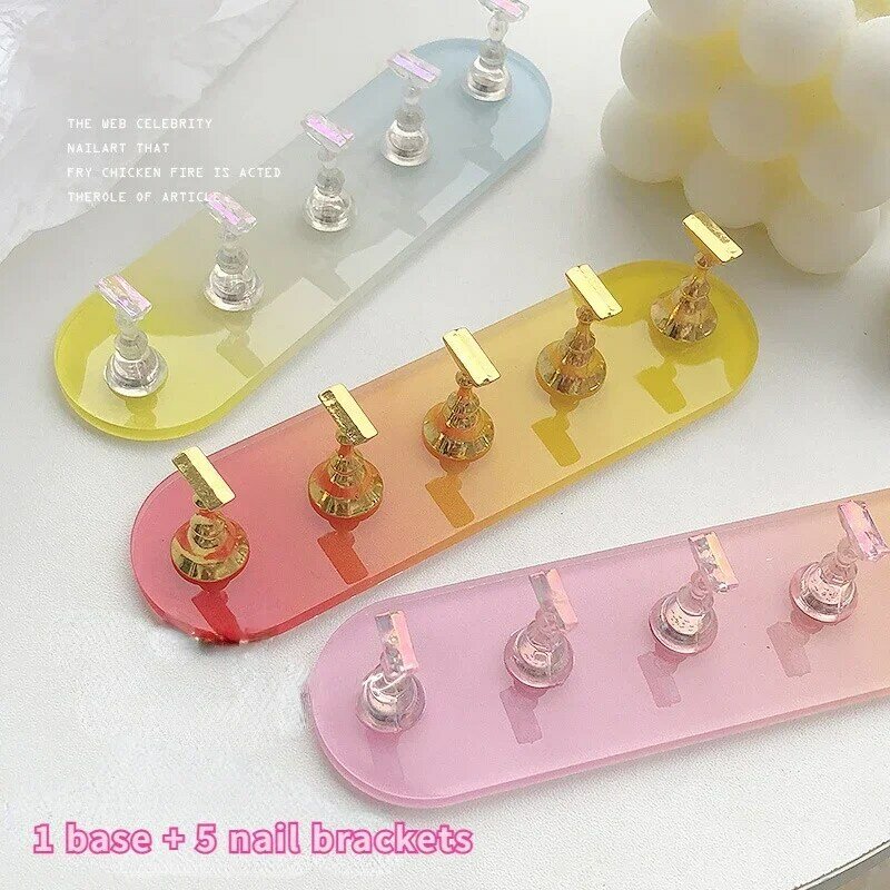 Nail Art Practice Bracket Magnet Cat Claw Gradient Aurora Practice Bracket Long Gold and Silver Nail Bracket