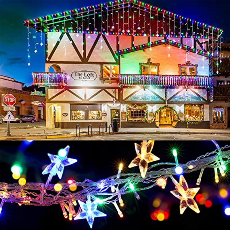 Guirlandes Lumineuses de Noël pour l'Extérieur, Décoration de Rue, Rideau Étanche, 20m, 864 LED