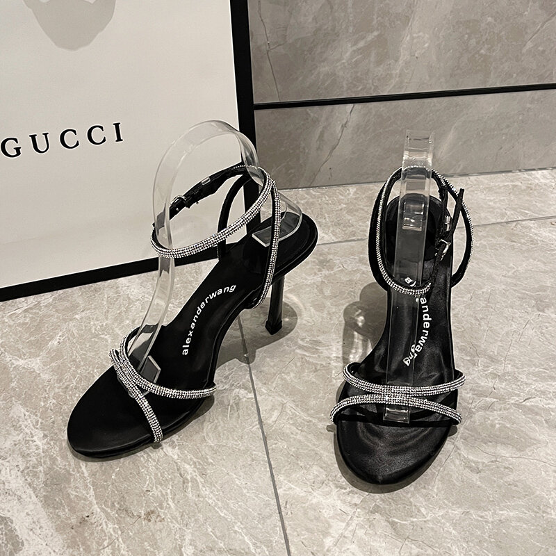 Sandalias de moda de verano para mujer, zapatos de tacón fino con punta abierta, sexys, zapatillas de fiesta, novedad de 2023