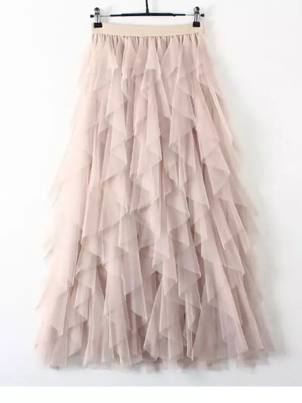 TIGENA-Falda larga plisada de tul para mujer, tutú de cintura alta, color rosa, moda coreana, 2023