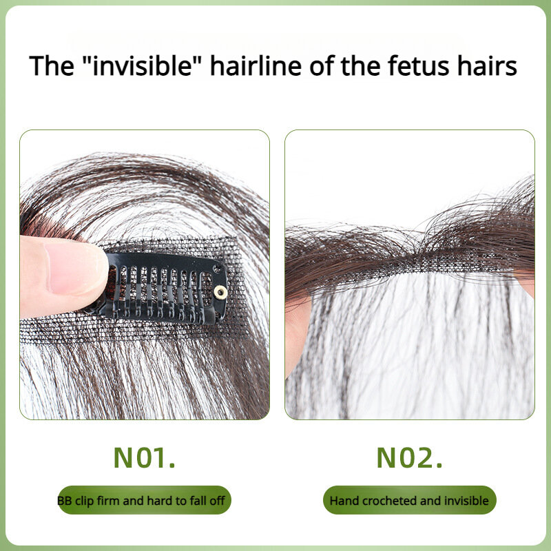 100% menschliches Haar 2x12 für Haaransatz natürliches Haarteil mit Pony einteilig zwei Clips hand gebunden für Frauen Mädchen täglich tragen