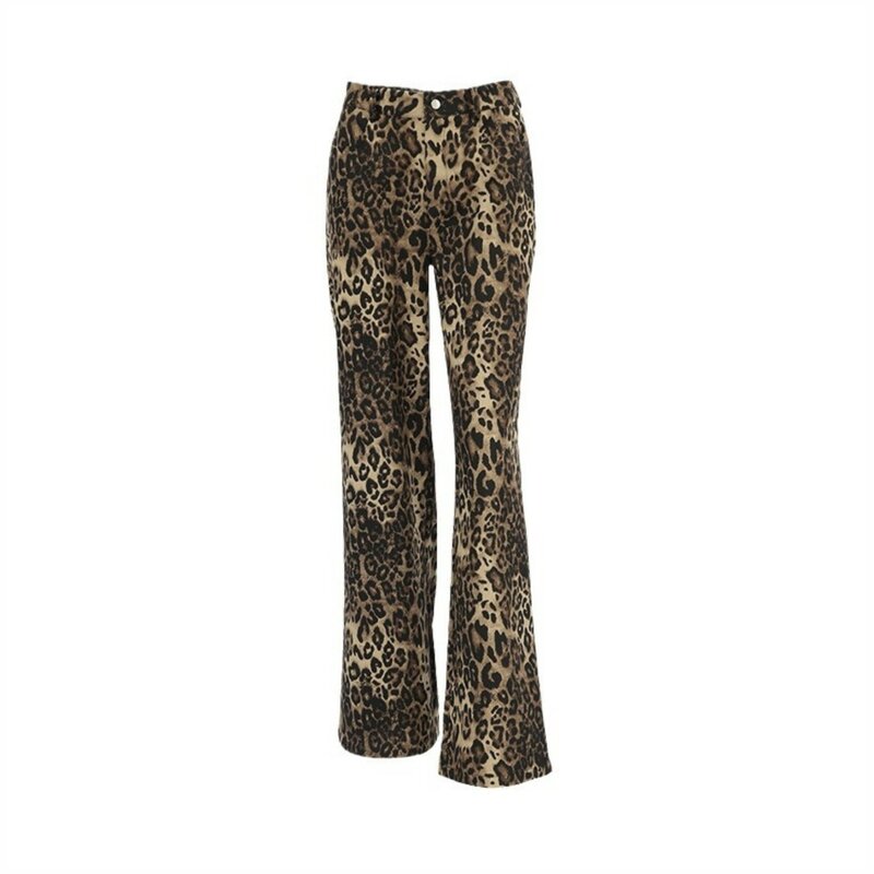 Pantalones largos de cintura baja con estampado de leopardo para Mujer, ropa de calle informal a la moda, primavera y verano, 2024
