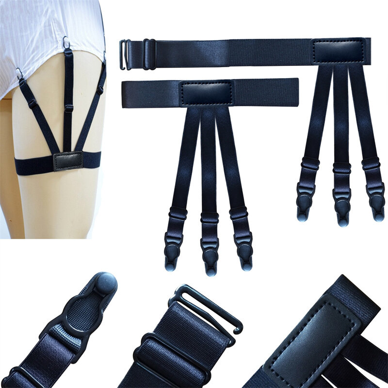 Tirantes de camisa para hombre y mujer, cinturón con Clips de bloqueo antideslizantes, suspensorio para pierna de muslo, abrazaderas de bloqueo ajustables, 1 par