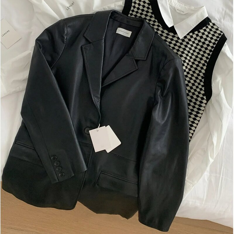 2022 Leather Jacket Women Oversize Mid-length Sheepskin Leather Suit G2