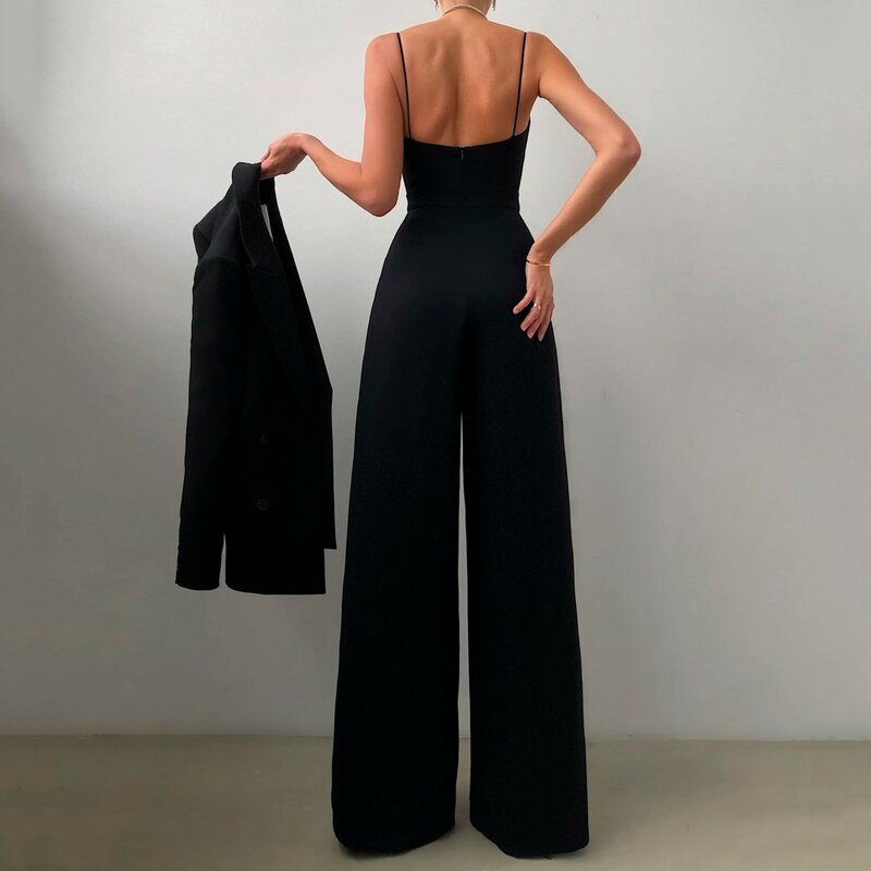Summer Sleeveless Corset Jumpsuit For Women Sexy High Waist Wrap Chesting Off Shoulder With Pocket Suspender Wide Leg Long Pants