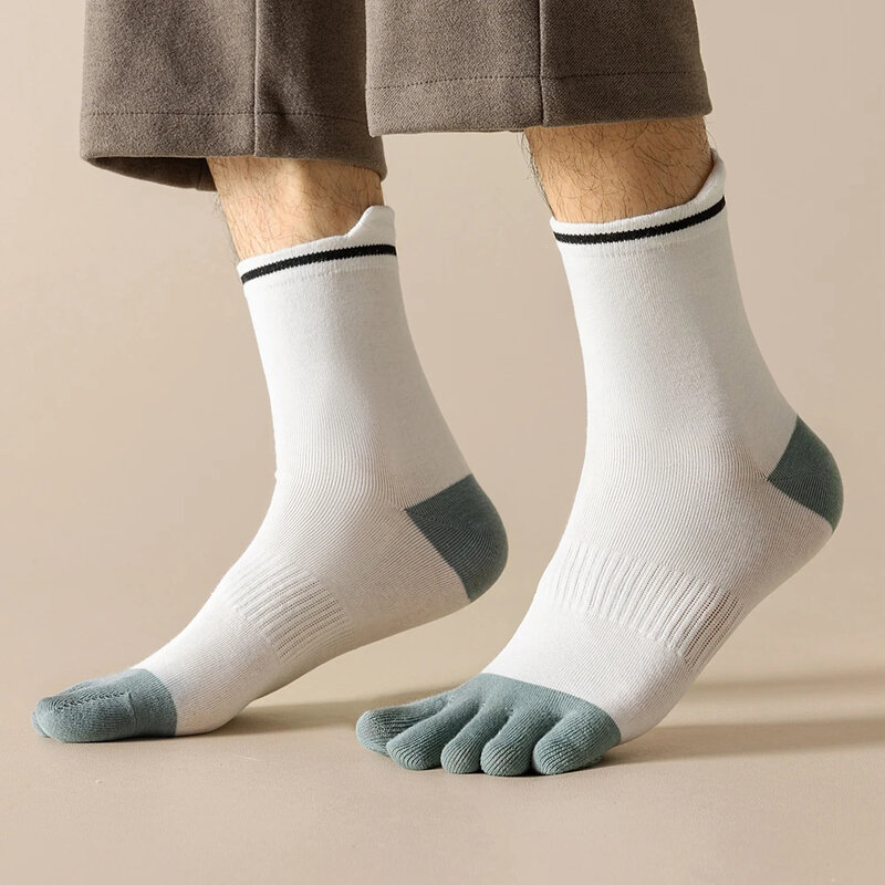 Cinco dedo Toe dos homens meias esportivas, meio tubo fino meias de algodão, dedos separados, alta qualidade, verão, 5 pares por lote