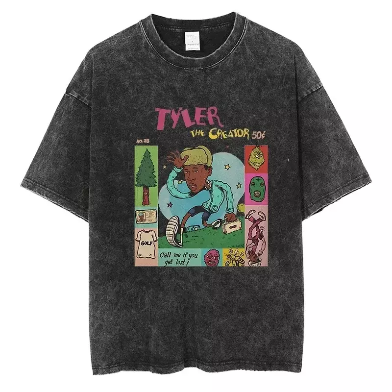 Футболка для мальчиков в стиле 90-х с принтом "Тайлер-цветок", уличная одежда для мужчин и женщин в стиле хип-хоп, хлопковая Винтажная Футболка большого размера, черная футболка с коротким рукавом