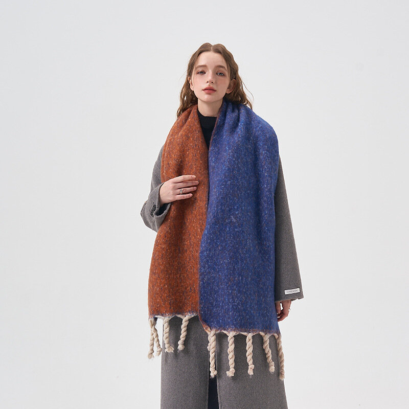 여성용 겨울 봉제 심플 두꺼운 양면 단색 스카프, 부드러운 천, 손으로 매듭 태슬 숄, 긴 스카프