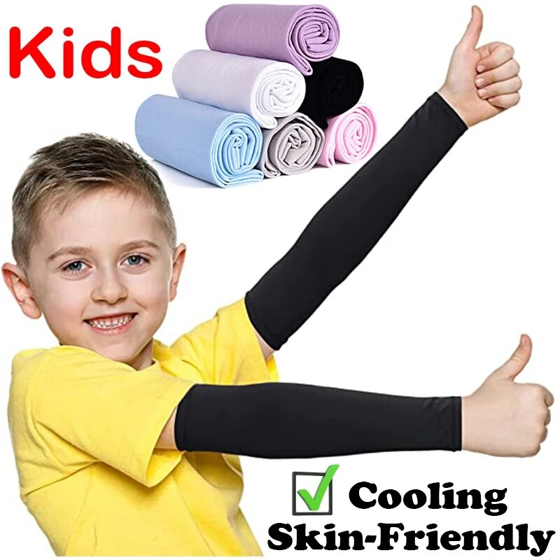 1 Pair Kids Sports Cooling Arm Sleeves Cover Sun UV Protection For 5-12 Years Girls Boys Elastic Ice Cuff Cycling Arm Warmer