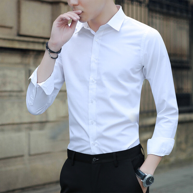 Стильные мужские \ облегающие повседневные деловые рубашки с длинным рукавом Топы белый/черный/фотосессия синий/темно-синий/розовый/винно-красный