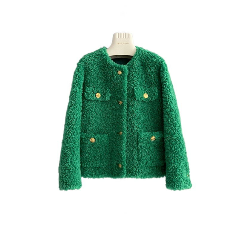 진품 짧은 모피 양털 깎기 모피 재킷 캐주얼 따뜻한 긴 소매 양털 코트 F32 여성용, 신제품, 패션, 2023
