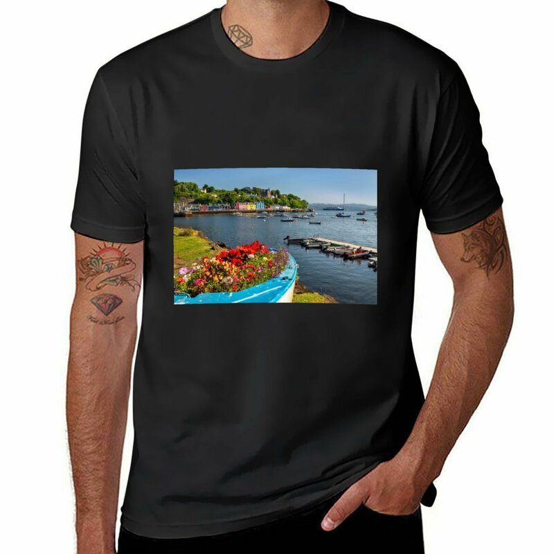 Tobermory Scene Isle of Mull Scotland 티셔츠 남성용, 블랭크 슬림핏 티셔츠, 여름 신상