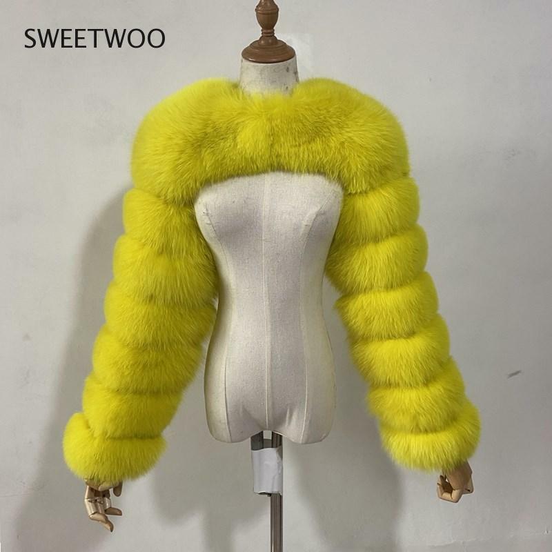 Женская куртка из искусственного меха, короткая куртка из натурального меха енота, чернобурки, красной лисы, лисы, рукава из натурального меха, обтягивающая, Slim2022