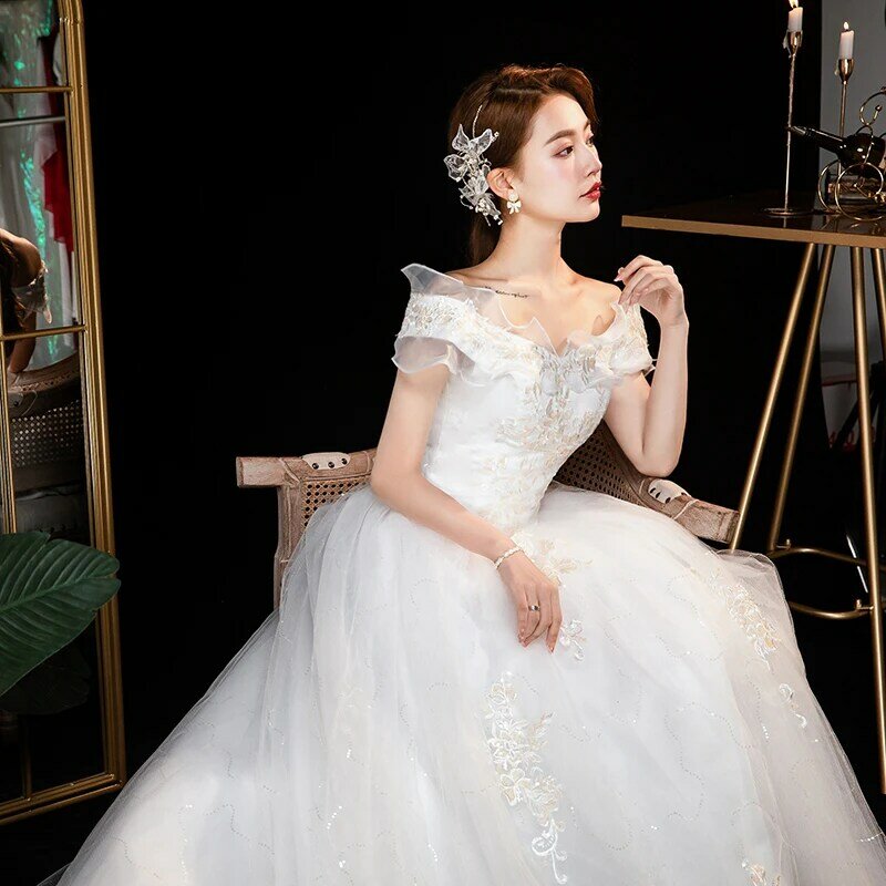Sweet Ruffles Off The Shoulder Bridal Dress New Classic Lace Flower Wedding Dresses Elegant Long Abiti Da Sposa Plus Size