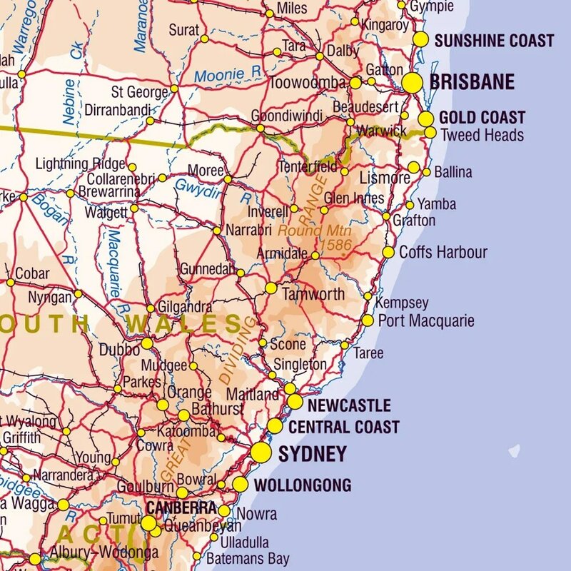 Póster grande de mapa de Geografía y Transporte de Australia, suministros de lona no tejida para escuela de pintura, decoración del hogar, 225x150cm
