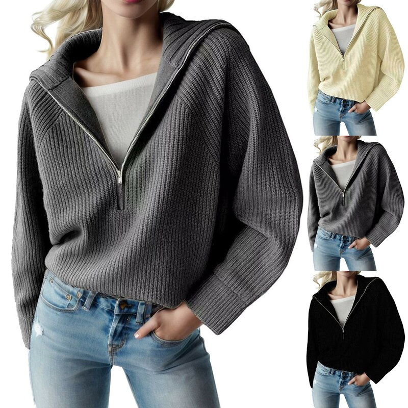 Sweater rajut wanita, Sweater rajutan lengan lentera longgar musim dingin, Pullover Harajuku Hip Hop ukuran besar