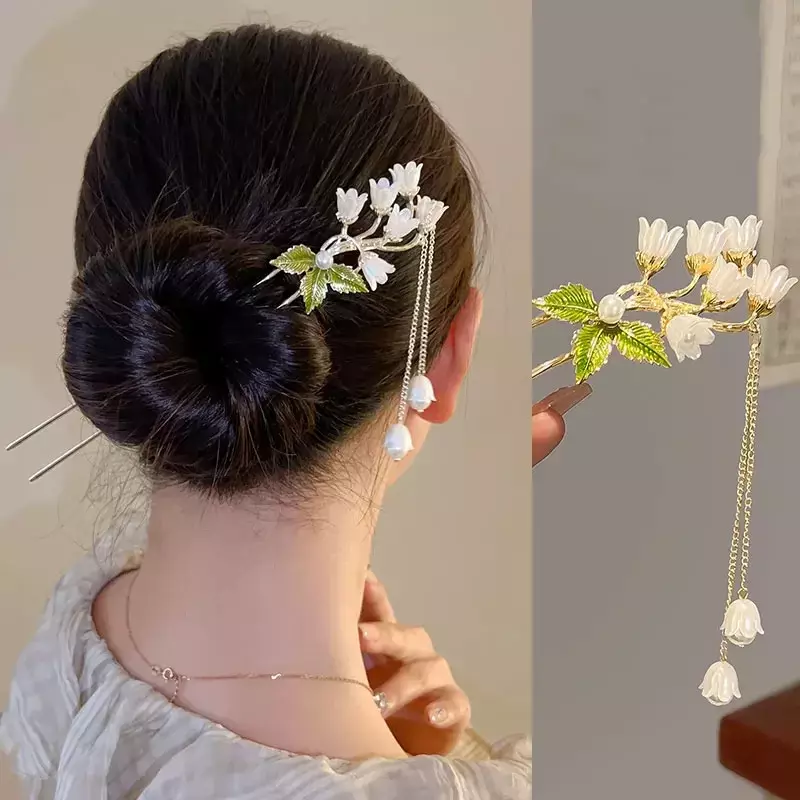 Bâtons de cheveux à frange de fleur d'orchidée de cloche vintage, épingle à cheveux en métal féminin, ornement de cheveux féminin, outils de coiffage, à la mode