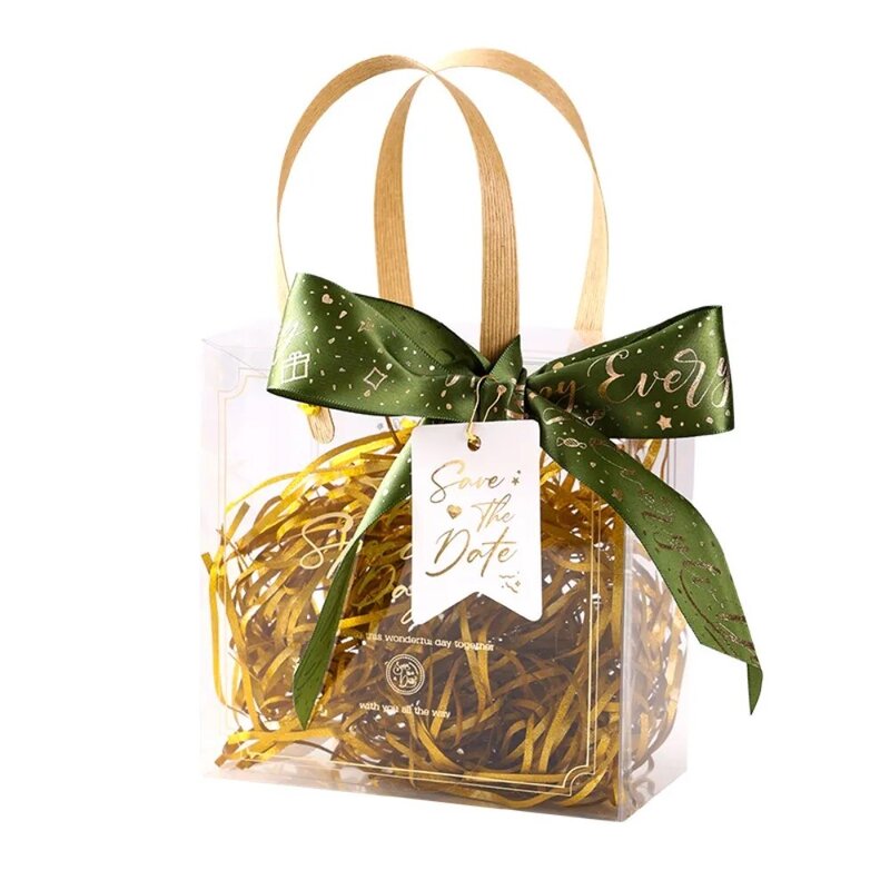 Caja de embalaje de regalo de PVC, bolsa de maquillaje plegable con asa, bolsa de mano transparente, cumpleaños, nuevo
