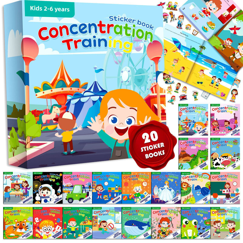 Stiker dapat dipakai ulang buku skenario buku kartun hewan kognisi prasekolah pendidikan Montessori mainan belajar untuk anak-anak 3-6 tahun