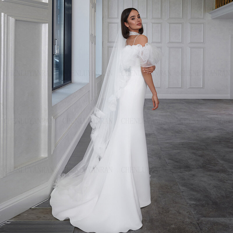 Женское длинное свадебное платье It's yiiya, белое атласное платье с открытыми плечами на лето 2024