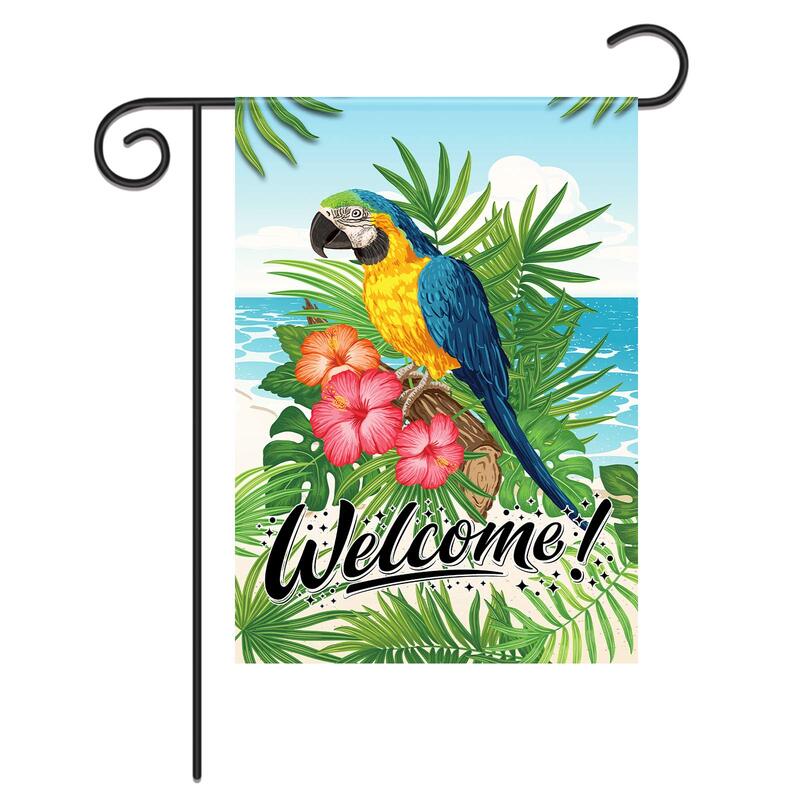 Птицы, попугай, ара, цветы, Садовый флаг, летний тропический лес, домик, флаг, двусторонний для дома, газон, патио, уличный Декор