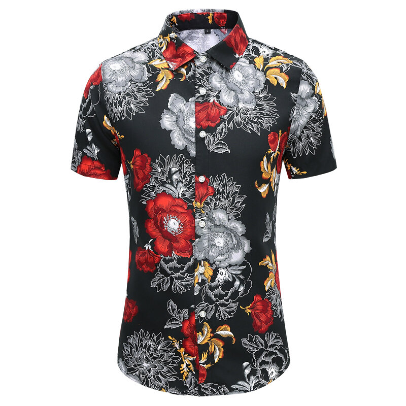 Camisa havaiana para homens, manga curta, de botão para baixo, estampada floral, casual, para a praia, verão