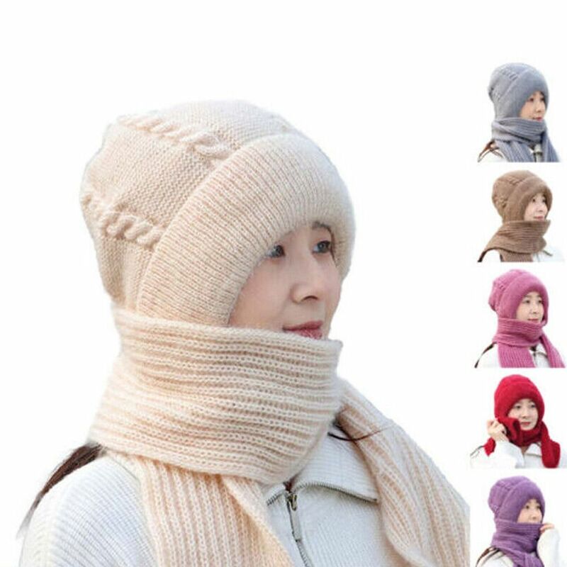 Inverno feminino novidade chapéu e cachecol em uma peça knited bonés quente casual chapéu cachecol conjunto feminino bonés mais quente ciclismo chapéu