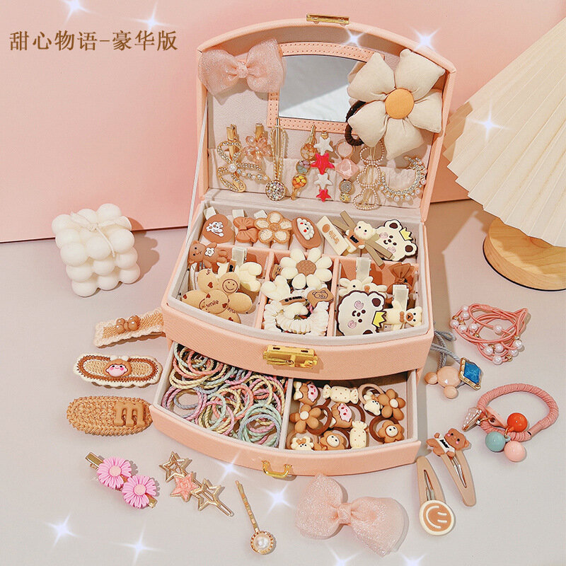 Princess Jewelry Set with Box Girl Hair Accessories Storage Box Princess Exquisite Hair Accessories Gift Girl Toy Birthday Gift