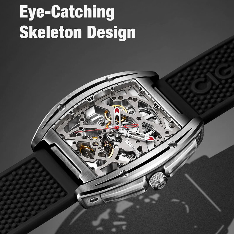 CIGA DESIGN Z Series Skeleton orologio meccanico automatico da uomo cassa in acciaio inossidabile cristallo zaffiro in pelle siliconica due cinturini