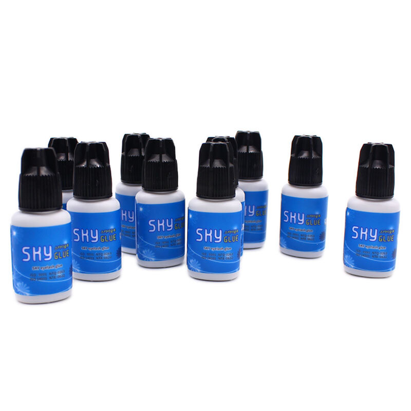 SKY S Plus-10 botellas de pegamento, 5ml, suministros de extensión de pestañas, herramientas de maquillaje, Corea, sin irritación, adhesivo más fuerte con bolsa Original