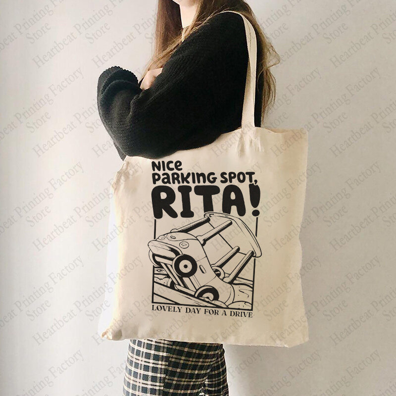 Schöne Parkplatz Rita Muster Einkaufstasche Anime lustige Auto Leinwand Umhängetaschen für pendeln Frauen wieder verwendbare Einkaufstasche